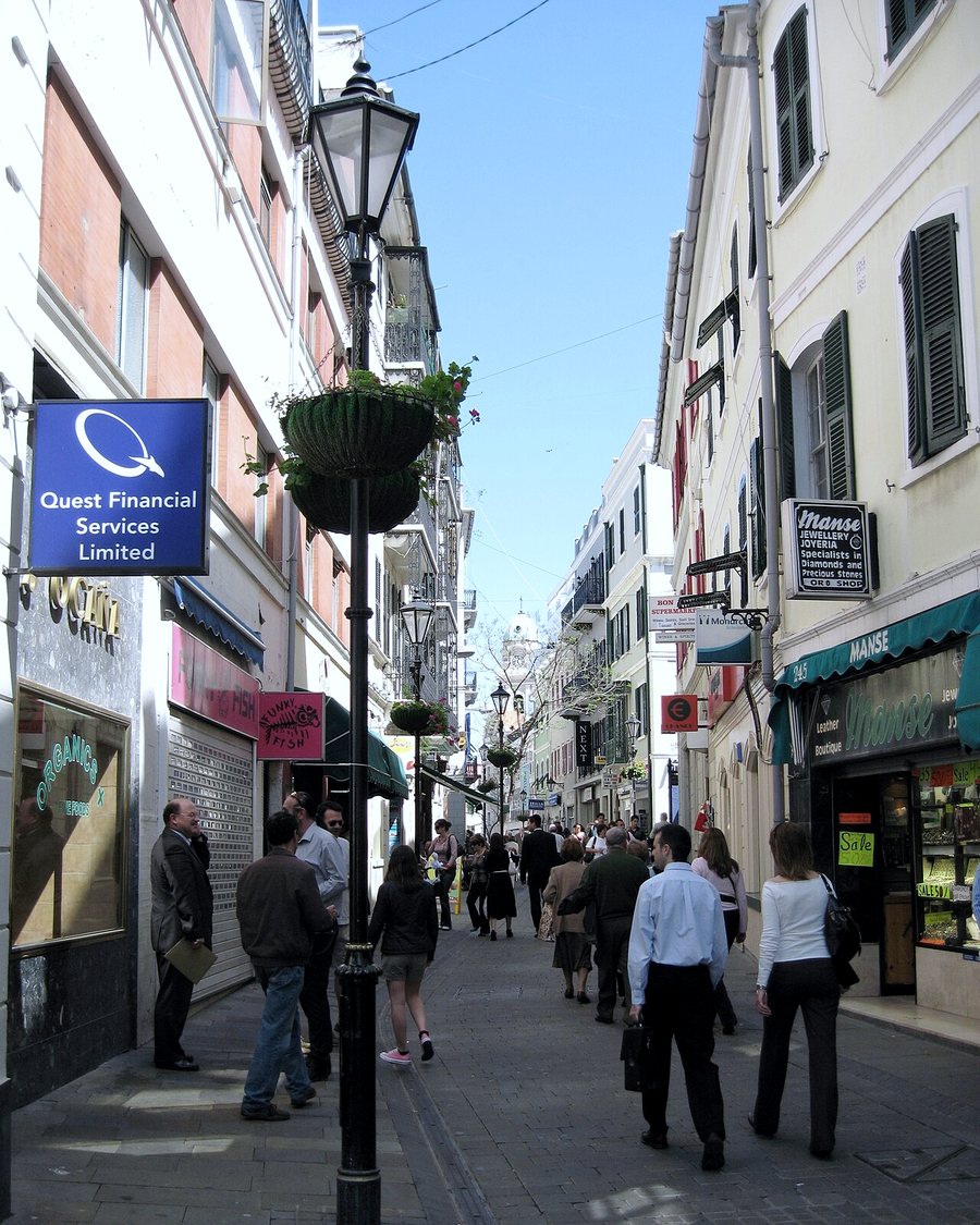 Lamp posts and balconies over Main Street
